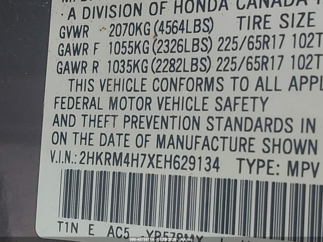45755714 :رقم المزاد ، 2HKRM4H7XEH629134 vin ، 2014 Honda Cr-v Ex-l مزاد بيع