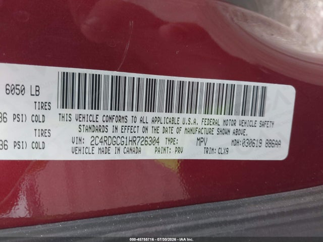 Продажа на аукционе авто 2017 Dodge Grand Caravan Sxt, vin: 2C4RDGCG1HR726304, номер лота: 45755716