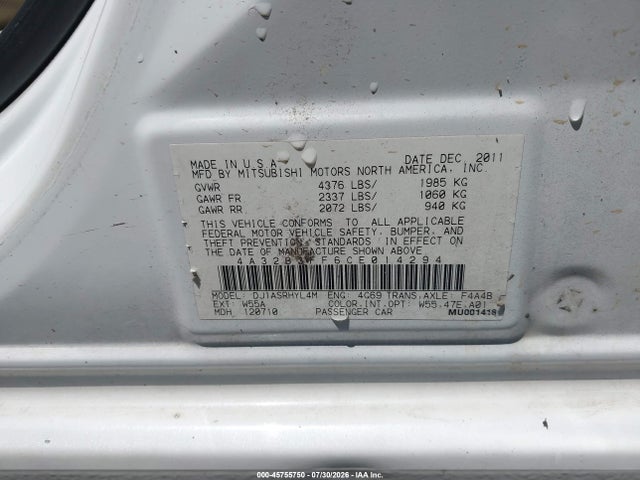 Продажа на аукционе авто 2012 Mitsubishi Galant Es/se, vin: 4A32B3FF6CE014294, номер лота: 45755750