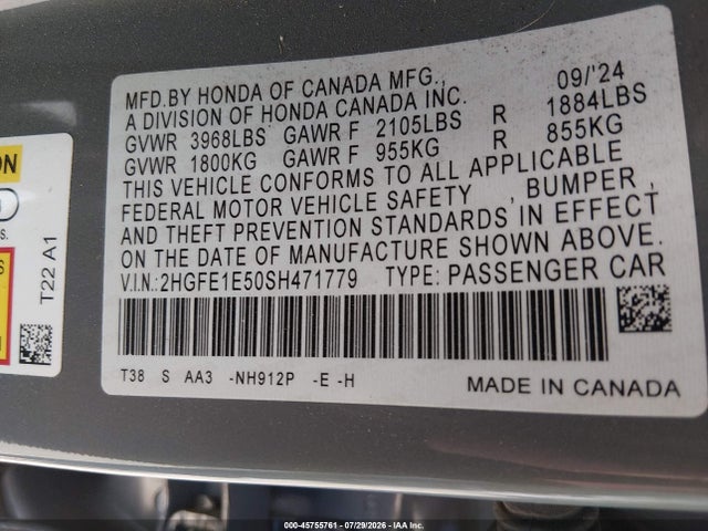 2HGFE1E50SH471779 Honda Civic Si Base W/high Performance Summer Tires/