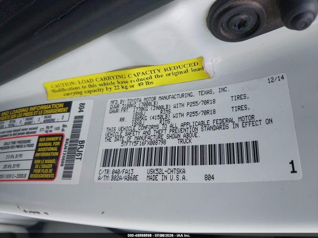 Toyota Tundra Sr 5.7l V8 2015 5TFTY5F16FX008798 Image 9