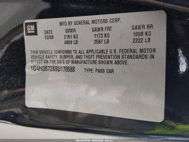 Продажа на аукционе авто 2008 Buick Lucerne Cxl, vin: 1G4HD572X8U178588, номер лота: 45755786