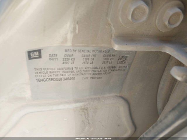 Продаж на аукціоні авто 2011 Buick Lacrosse Cxl, vin: 1G4GC5EDXBF346499, номер лоту: 45755792