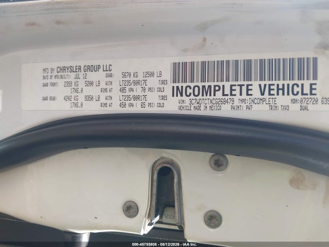45755808 :رقم المزاد ، 3C7WDTCTXCG268479 vin ، 2012 Ram 3500 Chassis St/slt/laramie مزاد بيع