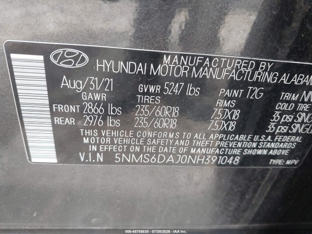 Hyundai Santa Fe Sel 2022 5NMS6DAJ0NH391048 Image 9