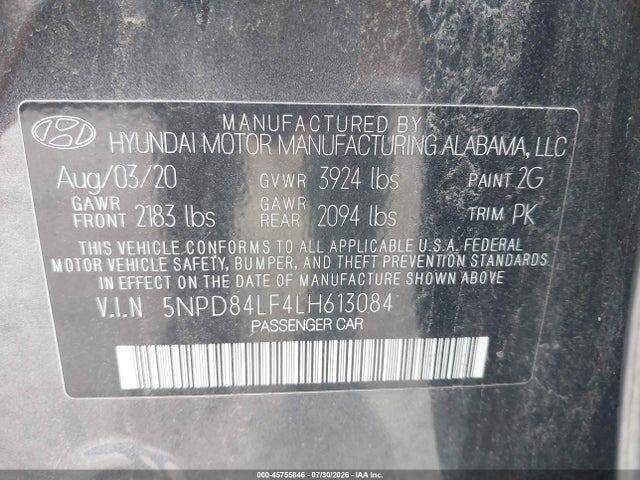 5NPD84LF4LH613084 Hyundai ELANTRA SEL