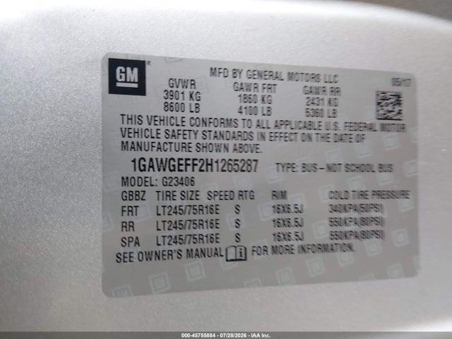1GAWGEFF2H1265287 Chevrolet Express 2500 Ls