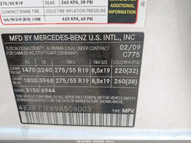 Aukcja sprzedaży 2009 Mercedes-benz Gl 450 4matic, vin: 4JGBF71E69A508003, numer aukcji: 45755893
