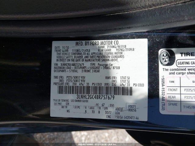 Aukcja sprzedaży 2011 Lincoln Mkz, vin: 3LNHL2GC4BR757679, numer aukcji: 45755960