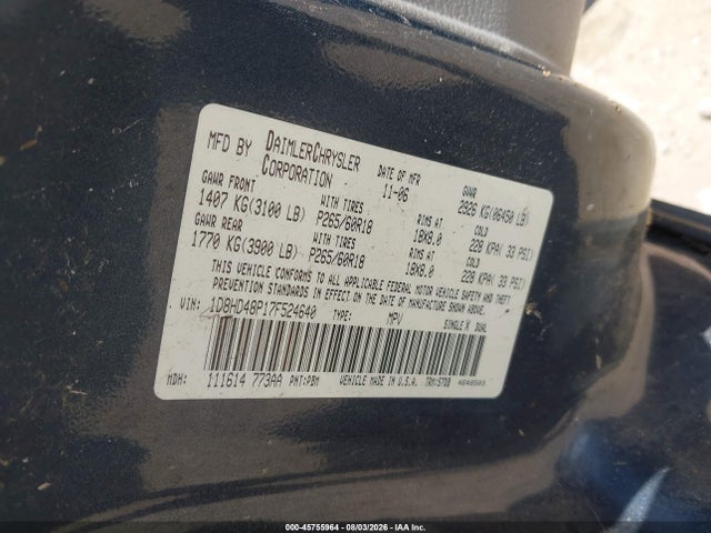 Aukcja sprzedaży 2007 Dodge Durango Slt, vin: 1D8HD48P17F524640, numer aukcji: 45755964