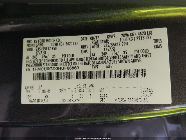 Продаж на аукціоні авто 2017 Ford Escape Se, vin: 1FMCU0GD0HUF06860, номер лоту: 45755975