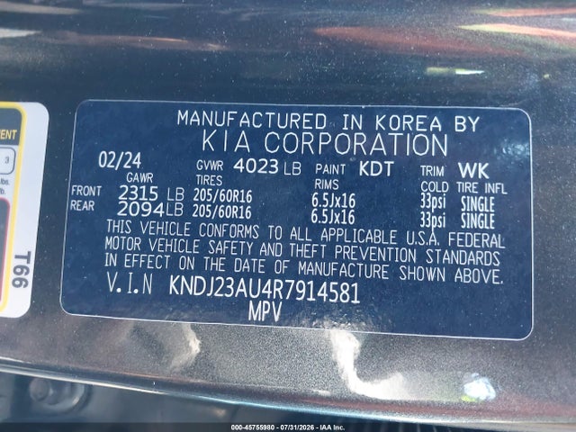 Продажа на аукционе авто 2024 Kia Soul Lx, vin: KNDJ23AU4R7914581, номер лота: 45755980