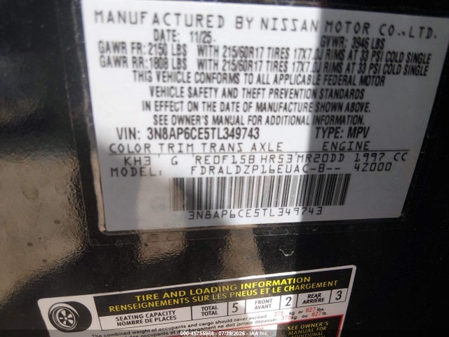 Продаж на аукціоні авто 2026 Nissan Kicks Sv, vin: 3N8AP6CE5TL349743, номер лоту: 45755988