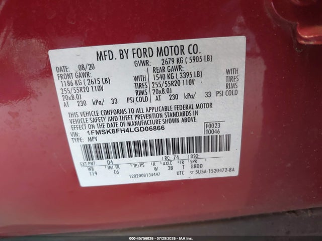 1FMSK8FH4LGD06866 Ford Explorer Limited