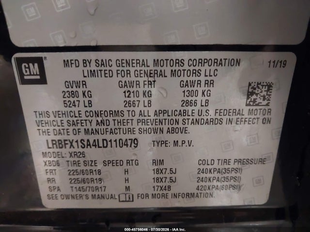 Продажа на аукционе авто 2020 Buick Envision Awd Preferred, vin: LRBFX1SA4LD110479, номер лота: 45756046