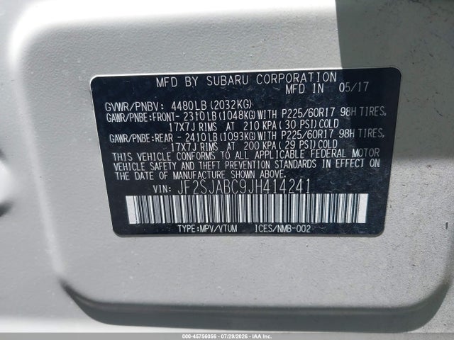 Продажа на аукционе авто 2018 Subaru Forester 2.5i, vin: JF2SJABC9JH414241, номер лота: 45756056