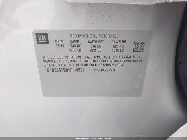 Продажа на аукционе авто 2017 Chevrolet Cruze Lt Auto, vin: 1G1BE5SM0H7118522, номер лота: 45756064