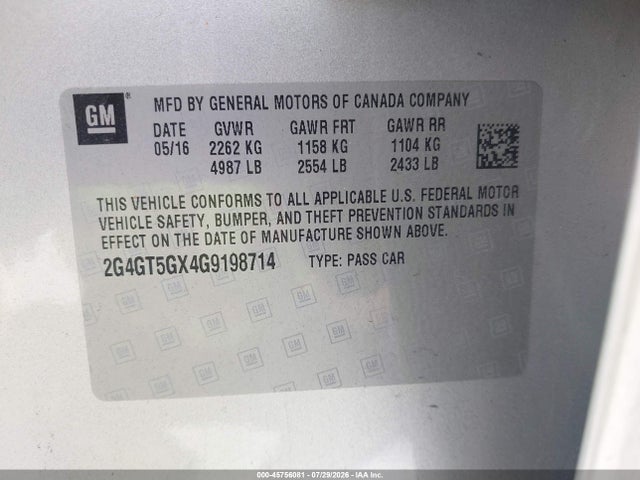 Продаж на аукціоні авто 2016 Buick Regal Turbo Premium Ii, vin: 2G4GT5GX4G9198714, номер лоту: 45756081