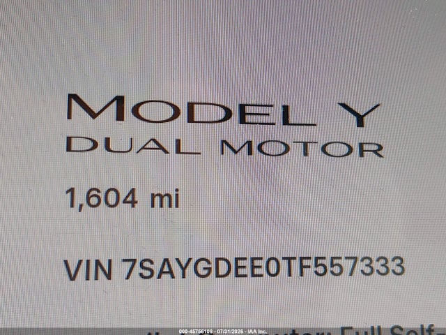 Продаж на аукціоні авто 2026 Tesla Model Y All-wheel Drive/long Range Launch Series/premium All-wheel Drive, vin: 7SAYGDEE0TF557333, номер лоту: 45756108