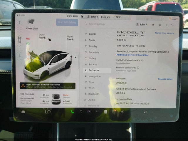 Продаж на аукціоні авто 2026 Tesla Model Y All-wheel Drive/long Range Launch Series/premium All-wheel Drive, vin: 7SAYGDEE0TF557333, номер лоту: 45756108