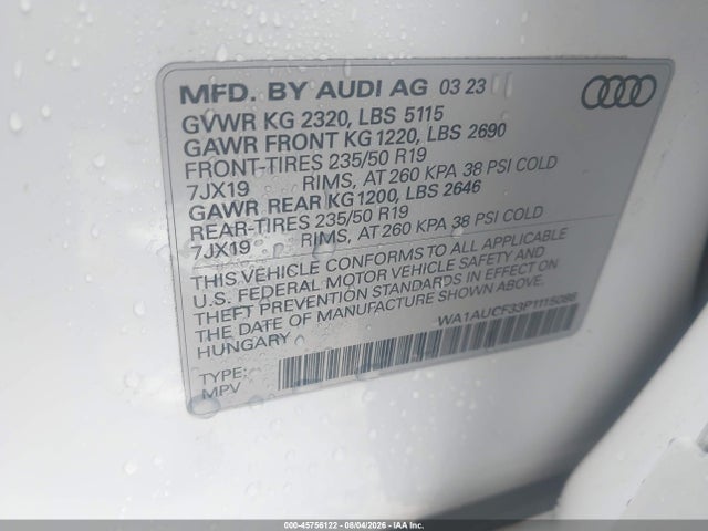 Продажа на аукционе авто 2023 Audi Q3 Premium 40 Tfsi Quattro Tiptronic, vin: WA1AUCF33P1115086, номер лота: 45756122