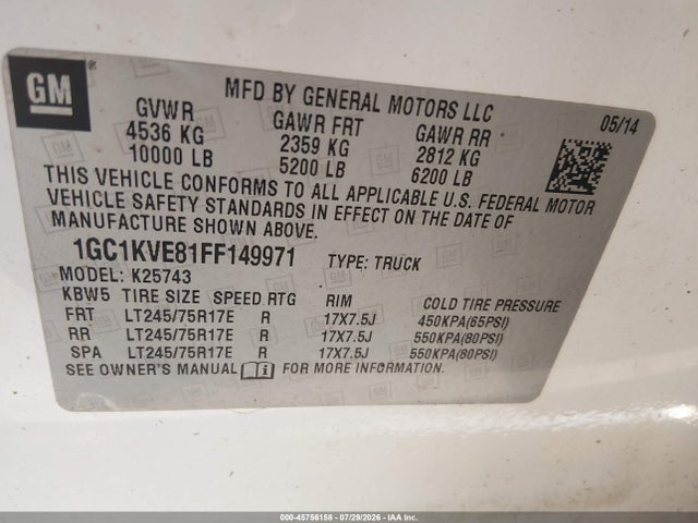 Продажа на аукционе авто 2015 Chevrolet Silverado 2500hd Lt, vin: 1GC1KVE81FF149971, номер лота: 45756158