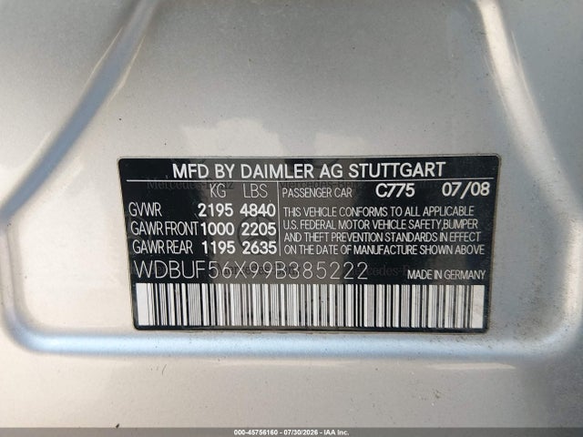 Продаж на аукціоні авто 2009 Mercedes-benz E 350, vin: WDBUF56X99B385222, номер лоту: 45756160