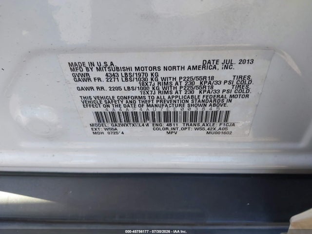 4A4AP4AU7EE003845 Mitsubishi Outlander Sport Se