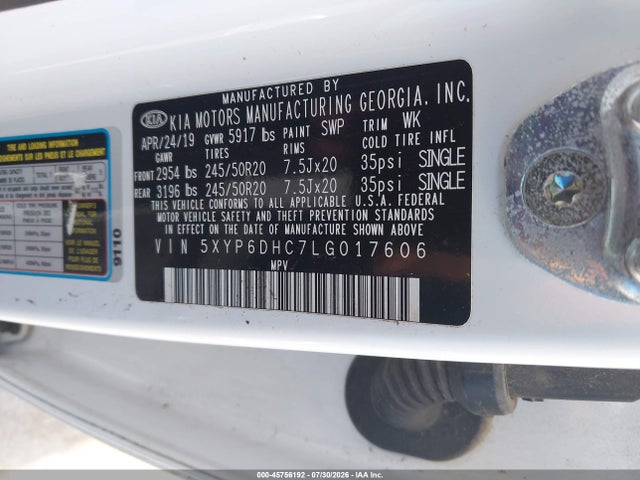 2020 Kia Telluride S მანქანა იყიდება აუქციონზე, vin: 5XYP6DHC7LG017606, აუქციონის ნომერი: 45756192