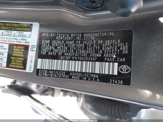 4T1BF1FK1GU203497 Toyota CAMRY XSE