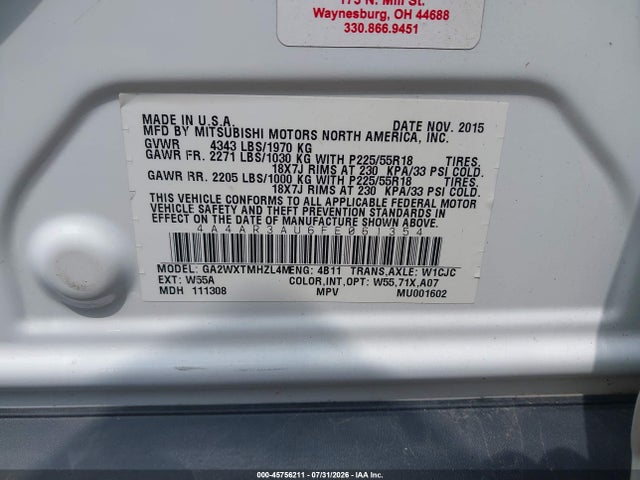 Auction sale of the 2015 Mitsubishi Outlander Sport Es, vin: 4A4AR3AU6FE061354, lot number: 45756211
