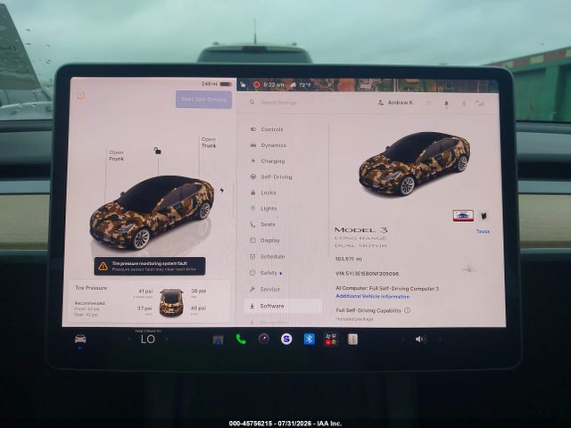 45756215 :رقم المزاد ، 5YJ3E1EB0NF205096 vin ، 2022 Tesla Model 3 Long Range Dual Motor All-wheel Drive مزاد بيع