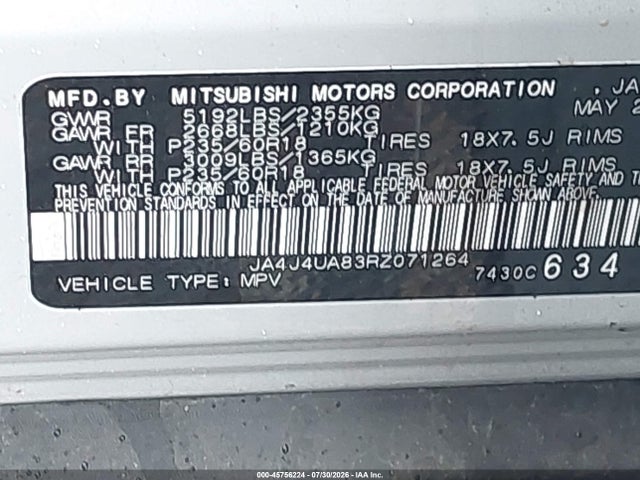 Продаж на аукціоні авто 2024 Mitsubishi Outlander Es 2.5 S-awc, vin: JA4J4UA83RZ071264, номер лоту: 45756224