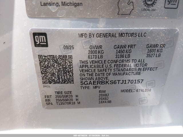 45756236 :رقم المزاد ، 5GAERBKS6TJ170157 vin ، 2026 Buick Enclave Sport Touring Fwd مزاد بيع
