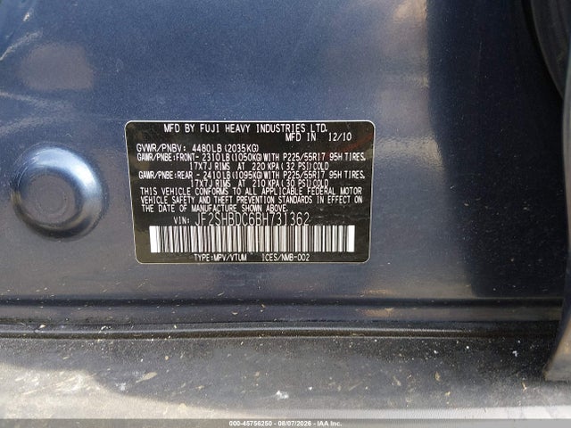 Продажа на аукционе авто 2011 Subaru Forester 2.5x Premium, vin: JF2SHBDC6BH731362, номер лота: 45756250