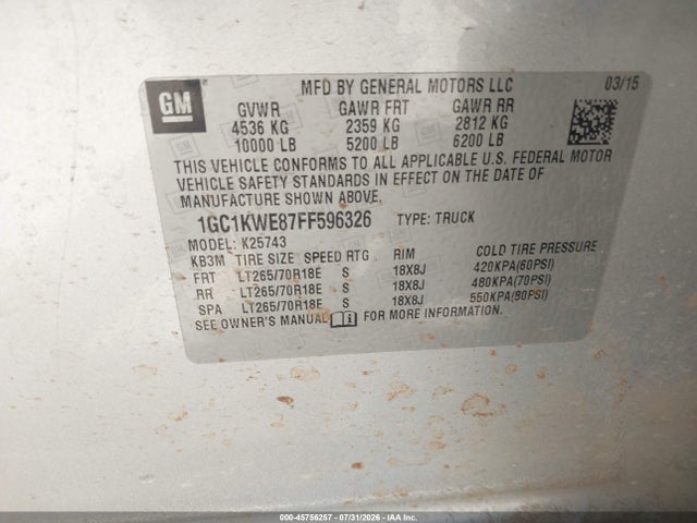 1GC1KWE87FF596326 Chevrolet Silverado 2500hd Built After Aug 14 Ltz