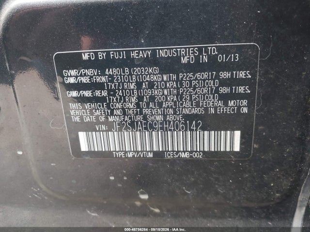 Aukcja sprzedaży 2014 Subaru Forester 2.5i Premium, vin: JF2SJAEC9EH406142, numer aukcji: 45756284