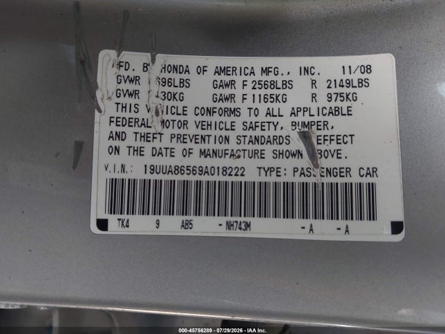 Aukcja sprzedaży 2009 Acura Tl 3.5, vin: 19UUA86569A018222, numer aukcji: 45756289