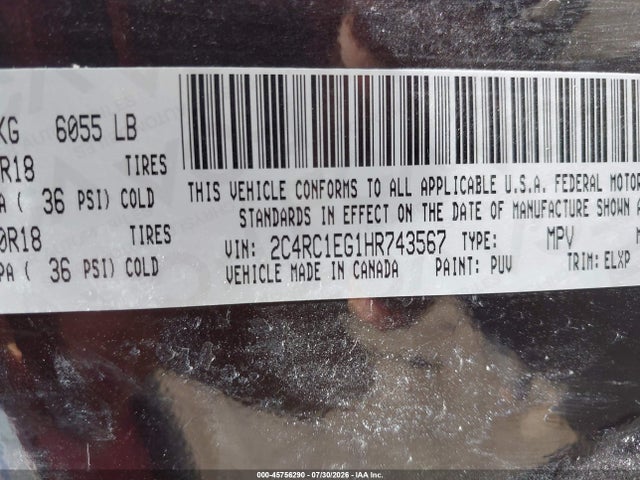 Продажа на аукционе авто 2017 Chrysler Pacifica Touring-l Plus, vin: 2C4RC1EG1HR743567, номер лота: 45756290