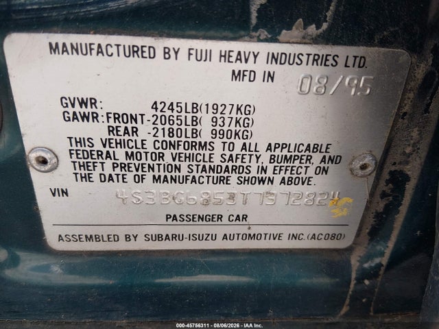 Продажа на аукционе авто 1996 Subaru Legacy Outback, vin: 4S3BG6853T7372824, номер лота: 45756311