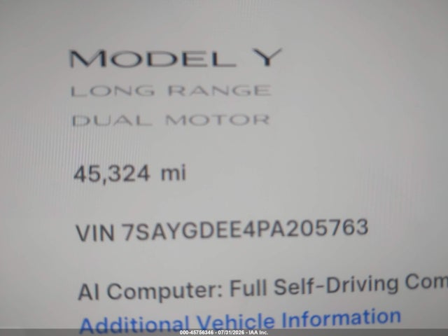 Продажа на аукционе авто 2023 Tesla Model Y Awd/long Range Dual Motor All-wheel Drive, vin: 7SAYGDEE4PA205763, номер лота: 45756346