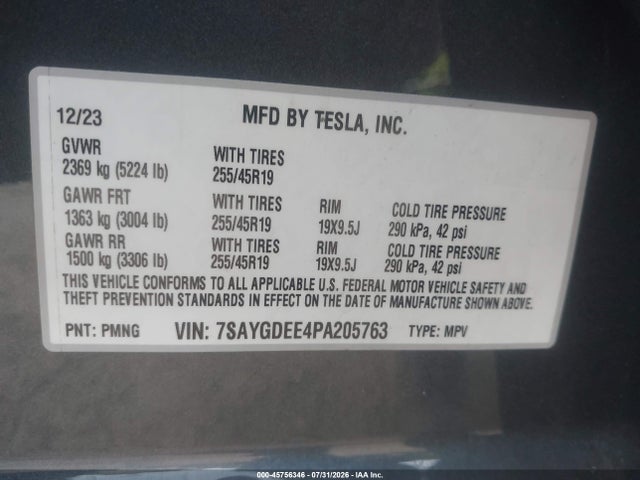 Продажа на аукционе авто 2023 Tesla Model Y Awd/long Range Dual Motor All-wheel Drive, vin: 7SAYGDEE4PA205763, номер лота: 45756346