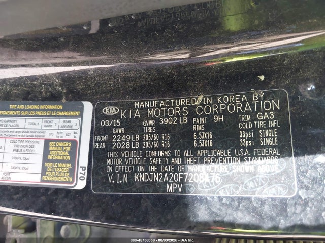 2015 Kia Soul მანქანა იყიდება აუქციონზე, vin: KNDJN2A20F7208476, აუქციონის ნომერი: 45756350