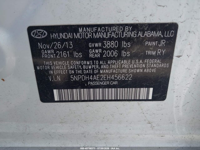 Aukcja sprzedaży 2014 Hyundai Elantra Limited, vin: 5NPDH4AE2EH456622, numer aukcji: 45756373