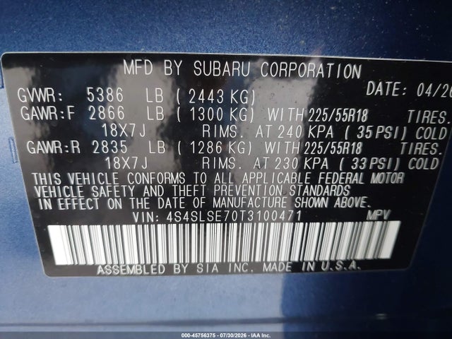 Aukcja sprzedaży 2026 Subaru Forester Premium, vin: 4S4SLSE70T3100471, numer aukcji: 45756375