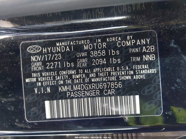 Продажа на аукционе авто 2024 Hyundai Elantra Sel, vin: KMHLM4DGXRU697856, номер лота: 45756393