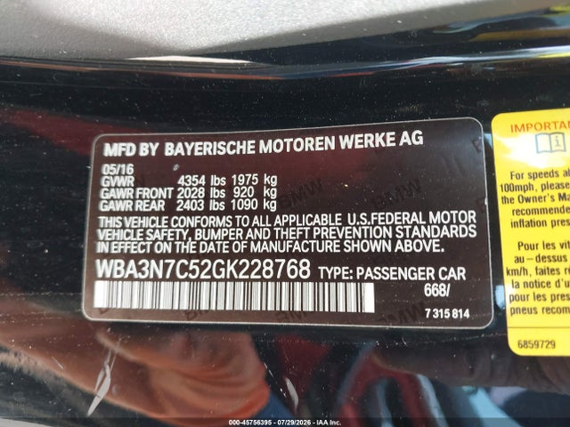 2016 Bmw 428i მანქანა იყიდება აუქციონზე, vin: WBA3N7C52GK228768, აუქციონის ნომერი: 45756395