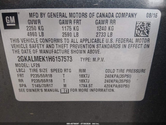 Продажа на аукционе авто 2017 Gmc Terrain Sle-1, vin: 2GKALMEK1H6157573, номер лота: 45756397