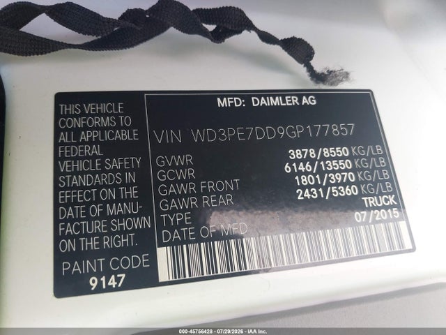Продажа на аукционе авто 2016 Mercedes-benz Sprinter 2500 Normal Roof, vin: WD3PE7DD9GP177857, номер лота: 45756428