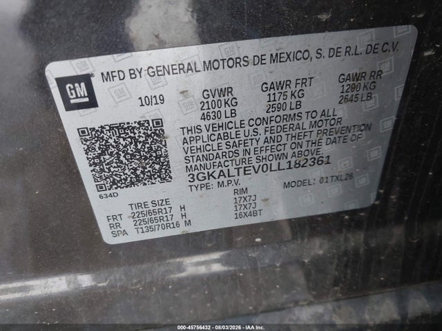 2020 Gmc Terrain Awd Sle მანქანა იყიდება აუქციონზე, vin: 3GKALTEV0LL182361, აუქციონის ნომერი: 45756432